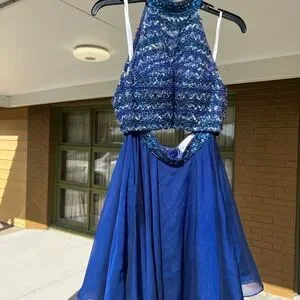 Sherri Hill | Dresses | Sherri Hill Blue Sequin Halter Homecoming Dress